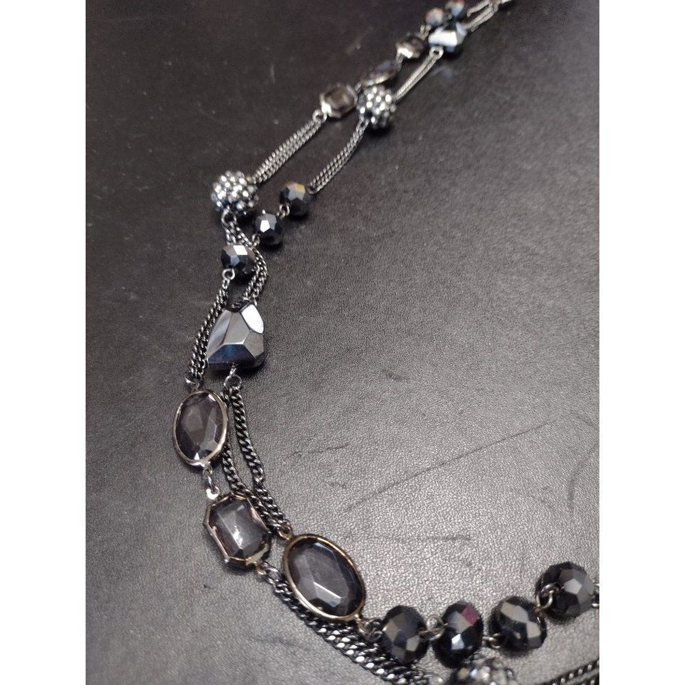 Susan Graver long black and gray double-stranded necklace 35"